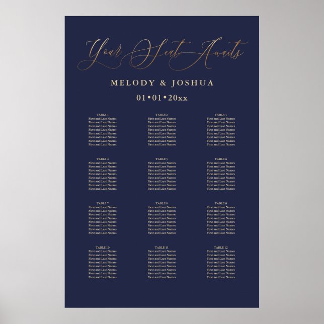 PixDezines Navy+Guld Calligraphy, Sittdiagram Poster (Framsidan)