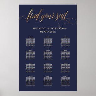 PixDezines Navy+Guld Calligraphy, Sittdiagram Poster