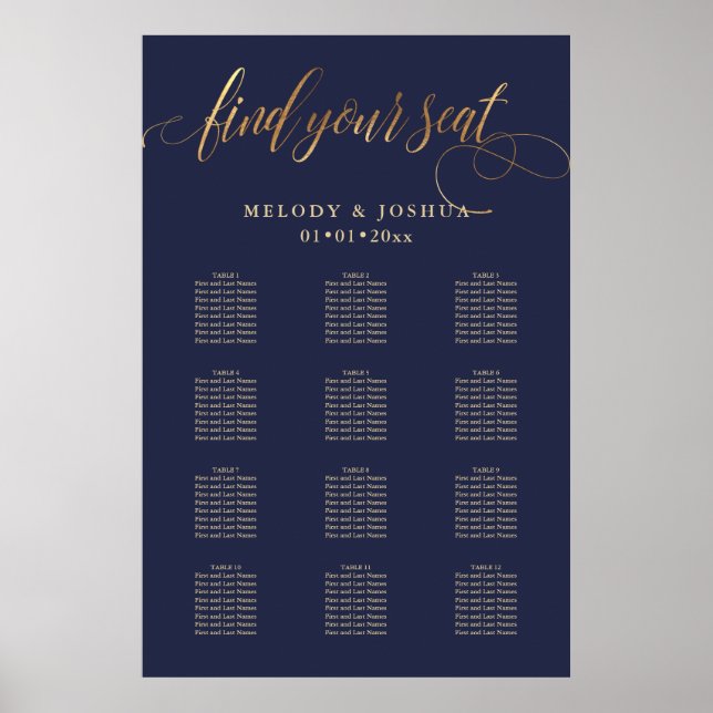 PixDezines Navy+Guld Calligraphy, Sittdiagram Poster (Framsidan)