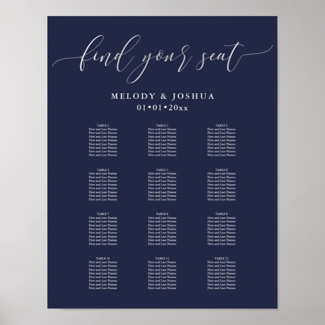 PixDezines Navy Modern Calligraphy, Sittdiagram Poster (Framsidan)
