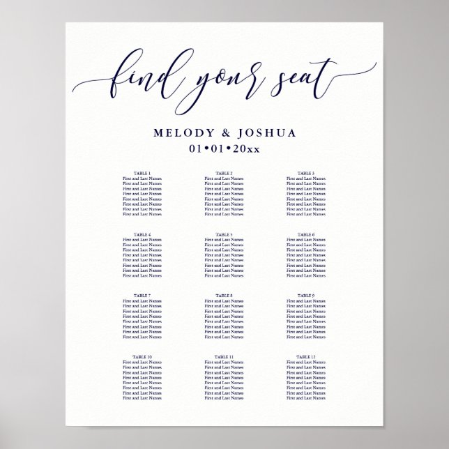 PixDezines Navy Modern Calligraphy, Sittdiagram Poster (Framsidan)