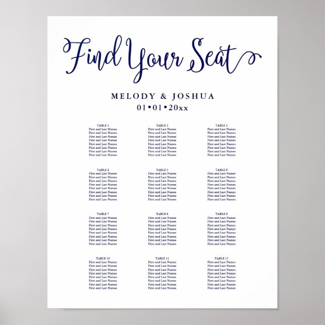 PixDezines Navy Modern Calligraphy, Sittdiagram Poster (Framsidan)