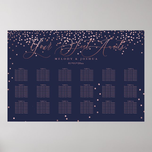 PixDezines Navy+Rose Gold Script, Bordskarta Poster (Framsidan)