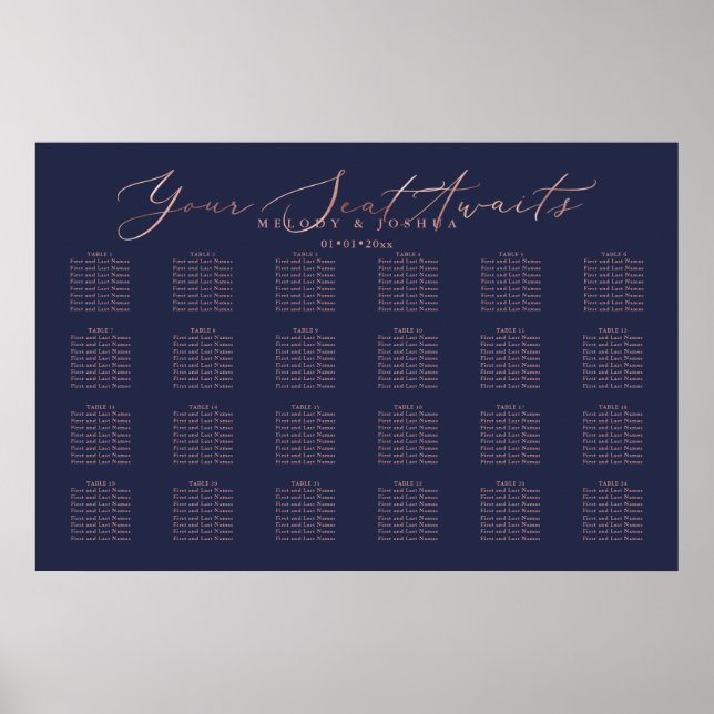 PixDezines Navy+Rose Guld Script, Placeringsplan Poster (Framsidan)
