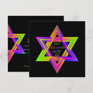 PixDezines Neon Färg Star of David/Bat mitzvah Inbjudningar
