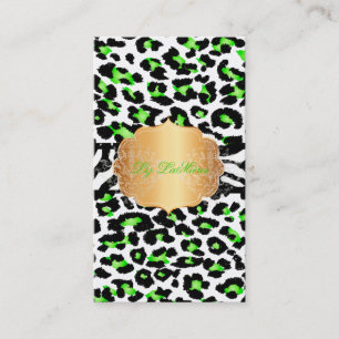 PixDezines neon grönt cheetah+zebra Visitkort