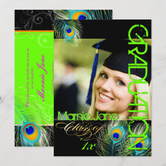 PixDezines Neon Grönt Peacock Feather Studenten Inbjudningar