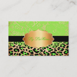 PixDezines neon grönt vintage snöre+cheetah Visitkort
