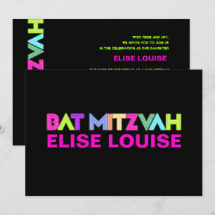 PixDezines Neon Ljus Bat mitzvah Inbjudningar
