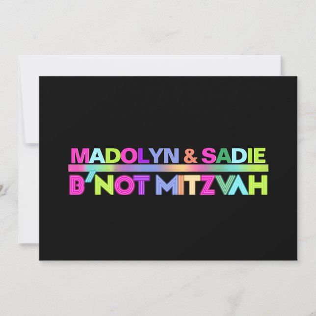 PixDezines Neon Ljus B'not Mitzvah ✡ Inbjudningar (Framsida)