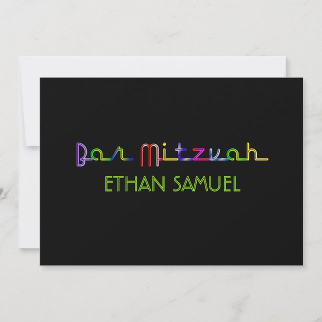 PixDezines neon ljus pub mitzvah Inbjudningar (Framsida)