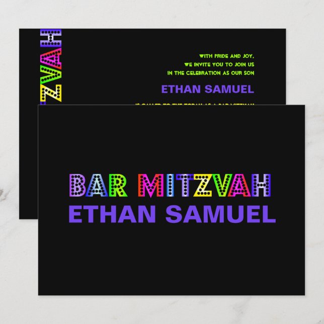 PixDezines neon ljus pub mitzvah Inbjudningar (Fram/baksida)