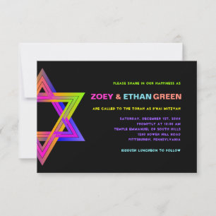 PixDezines Neon Star of David B'nai Mitzvah Invit Inbjudningar