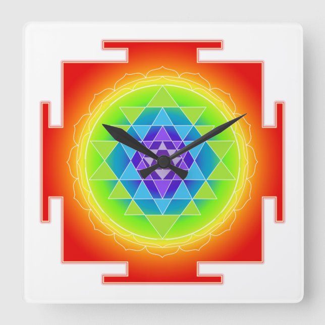 PixDezines Neon Style Sri Yantra Fyrkantig Klocka (Framsida)