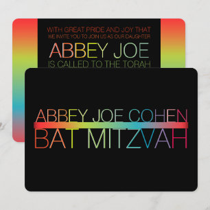 PixDezines neon/typografi/bat mitzvah Inbjudningar