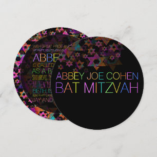 PixDezines neon/typography/psychedelic/bat mitzvah Inbjudningar