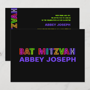 PixDezines Neonljus Bat Mitzvah Inbjudningar