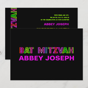 PixDezines Neonljus Bat Mitzvah Inbjudningar