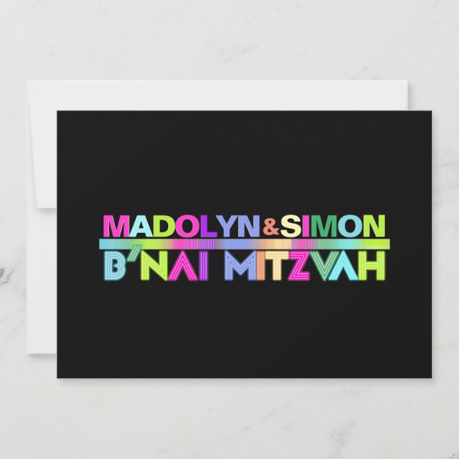 PixDezines Neonljus B'nai Mitzvah ✡ Inbjudningar (Framsida)