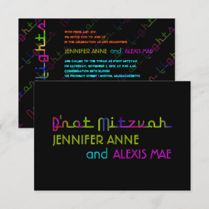 PixDezines neonljus b'not mitzvah Inbjudningar
