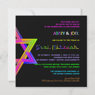 PixDezines Neonljusskylt Davidsstjärna/B'nai Mitzv Inbjudningar