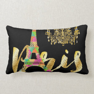 PixDezines neonskylt Eiffeltornet/oäkta guld Lumbarkudde