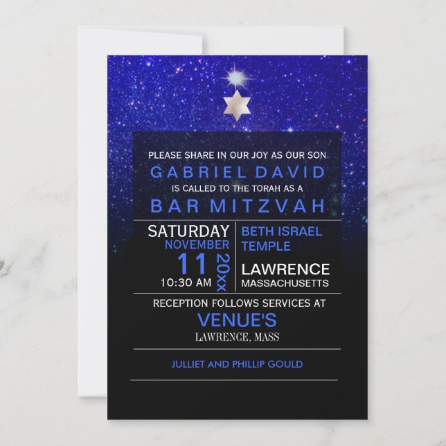 PixDezines Night Himlar/Blue/typography/pub mitzva Inbjudningar (Baksida)