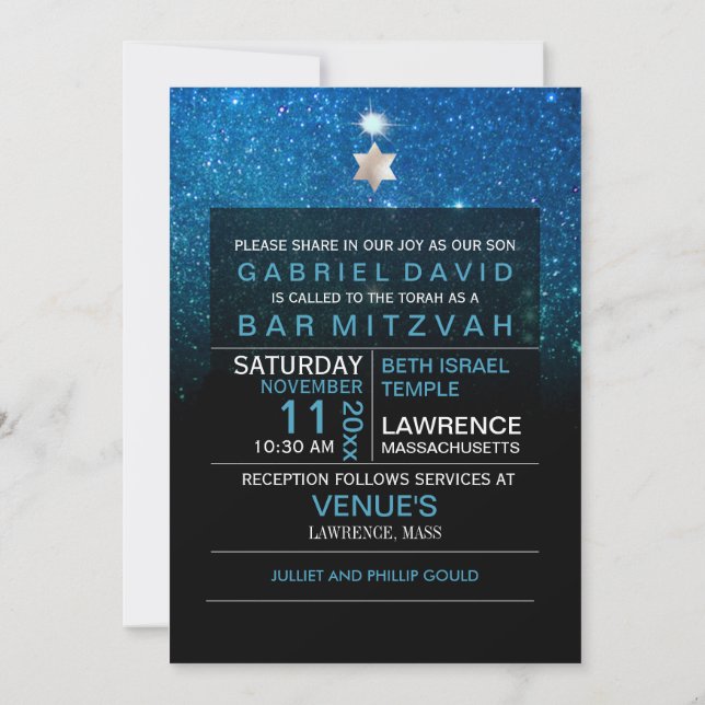 PixDezines Night Himlar/Teal/typography/pub mitzva Inbjudningar (Baksida)