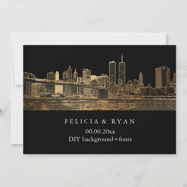 PixDezines NYC Skyline/Falskt Guld/Diy Bckgrnd Inbjudningar (Framsida)