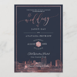 PixDezines NYC Skyline/Faux Ro Guld/DIY Navy Inbjudningar