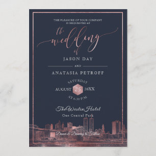 PixDezines NYC Skyline/Faux Ro Guld/DIY Navy Inbjudningar