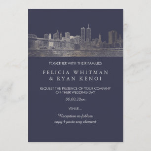 PixDezines NYC Skyline/Faux Silver/DIY Bckgrnd Inbjudningar