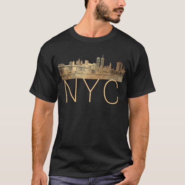 PixDezines NYC Skyline i Faux Guld| DIY-teckensnit T Shirt (Framsida)
