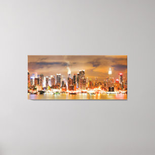 PixDezines NYC Skyline/Manhattan/Night Ljus Canvastryck