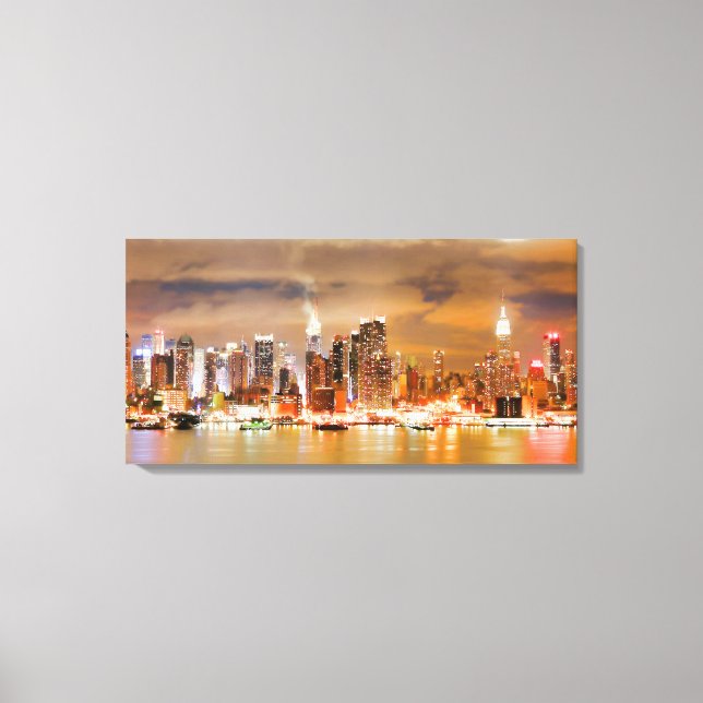PixDezines NYC Skyline/Manhattan/Night Ljus Canvastryck (Framsida)