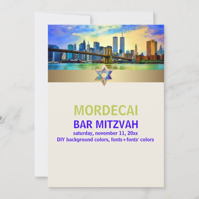 PixDezines NYC/Twin Torn/Pub Mitzvah Inbjudningar (Framsida)