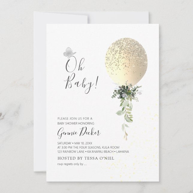 PixDezines Oh Baby Balloon Baby Shower Inbjudningar (Framsida)