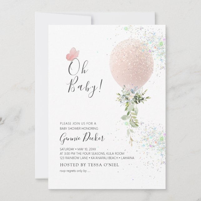 PixDezines Oh Baby Blush Ballong Bebis Shower Inbjudningar (Framsida)