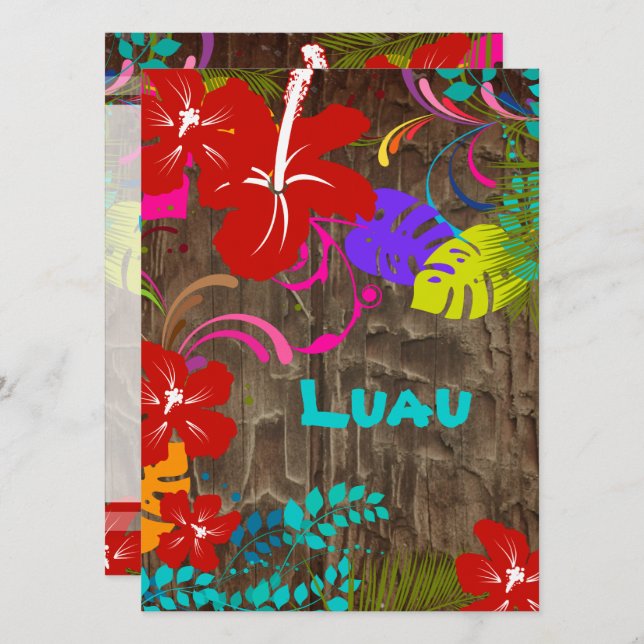 PixDezines Ohana Luau Inbjudningar (Fram/baksida)
