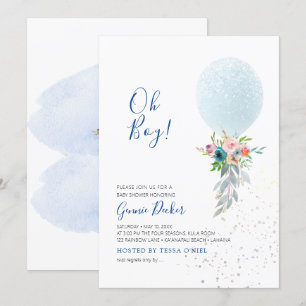PixDezines Oj Pojke Ballong Baby Shower Inbjudningar