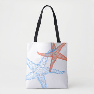 PixDezines Orange/Blue Starfish/DIY-bakgrund Tygkasse