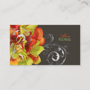 PixDezines orange calla lilies/grönt orchids Visitkort