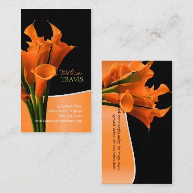 PixDezines-orange calla lily/diy-bakgrund Visitkort (Fram/baksida)