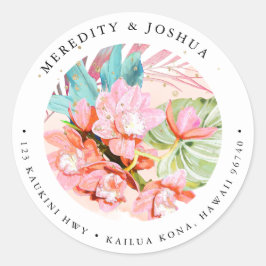 PixDezines Orange Cymbidium Orchid Silver Foliage Runt Klistermärke