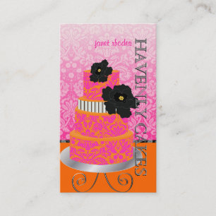 PixDezines Orange+Hot Pink damask tårta/pâtisserie Visitkort