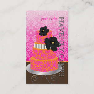 PixDezines Orange+Hot Pink damask tårta/pâtisserie Visitkort