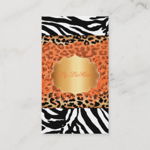 PixDezines orange vintage snöre+cheetah+zebra Visitkort