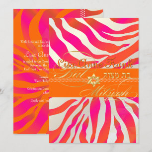 PixDezines Orange Zebra, Bat Mitzvah Inbjudningar
