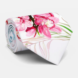 PixDezines Orchid Isle, Rosa orkidéer Blå palmer Slips