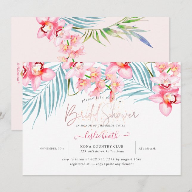 PixDezines Orchid Isle, Tropical Möhippa Inbjudningar (Fram/baksida)